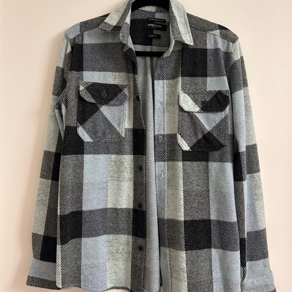 Kenneth Cole Black and Gray Checkered Shirt